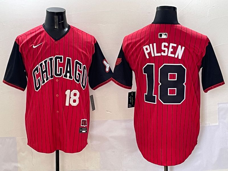 Men Chicago White Sox #18 Pilsen Red Stripe Joint Name Nike 2025 MLB Jersey style 22